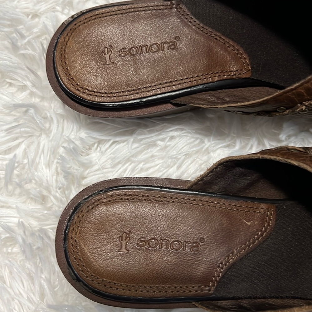 Sonora by Double H Boots Brown Studded Pointed Toe Leather Mules 6.5 - Picture 2 of 10